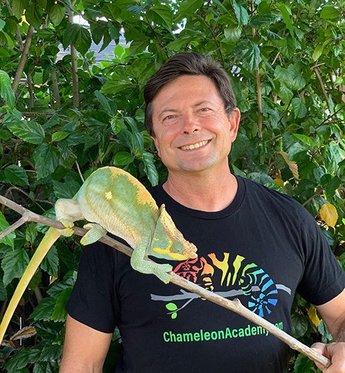 Bill Strand with chameleon